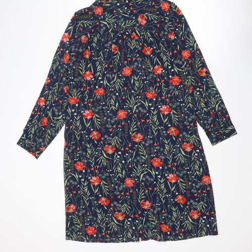 Damart Womens Multicoloured Floral Polyester Shirt Dress Size 16 Collared Button