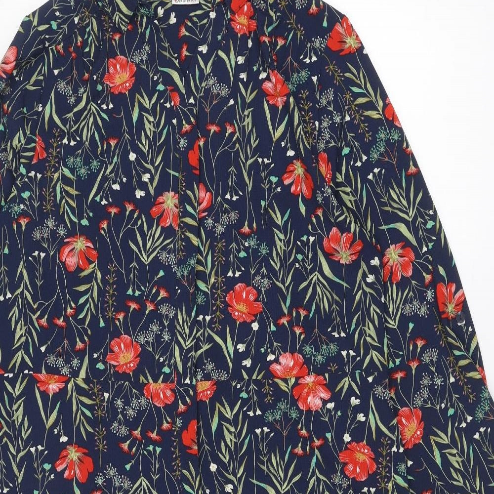 Damart Womens Multicoloured Floral Polyester Shirt Dress Size 16 Collared Button