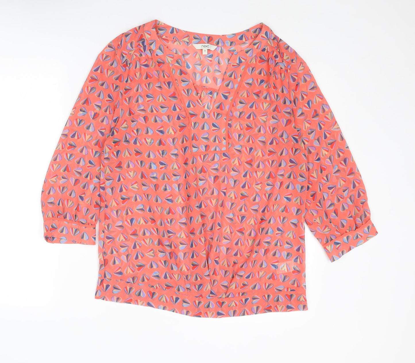 NEXT Womens Multicoloured Geometric Polyester Basic Blouse Size 10 V-Neck - Heart Print