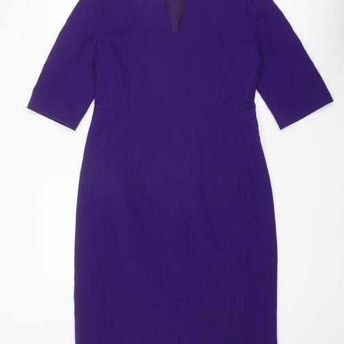 Hobbs Womens Purple Polyester Shift Size 12 V-Neck Zip