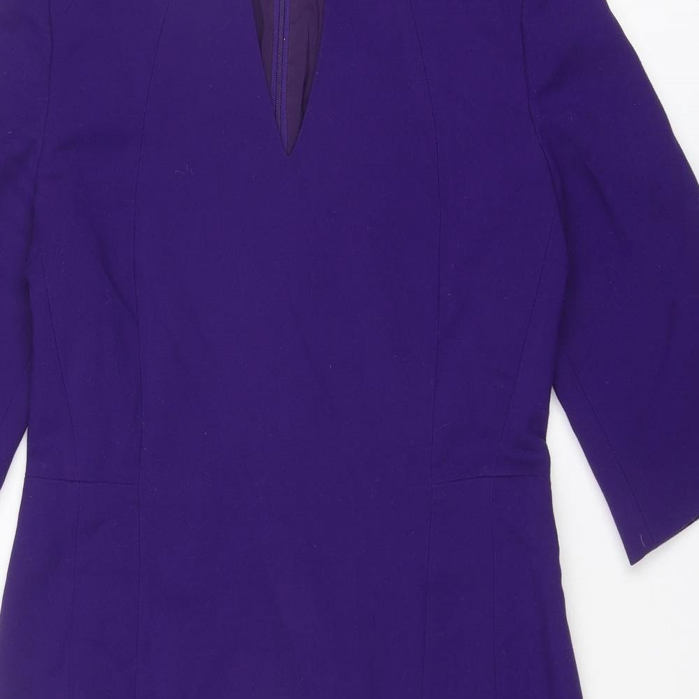 Hobbs Womens Purple Polyester Shift Size 12 V-Neck Zip