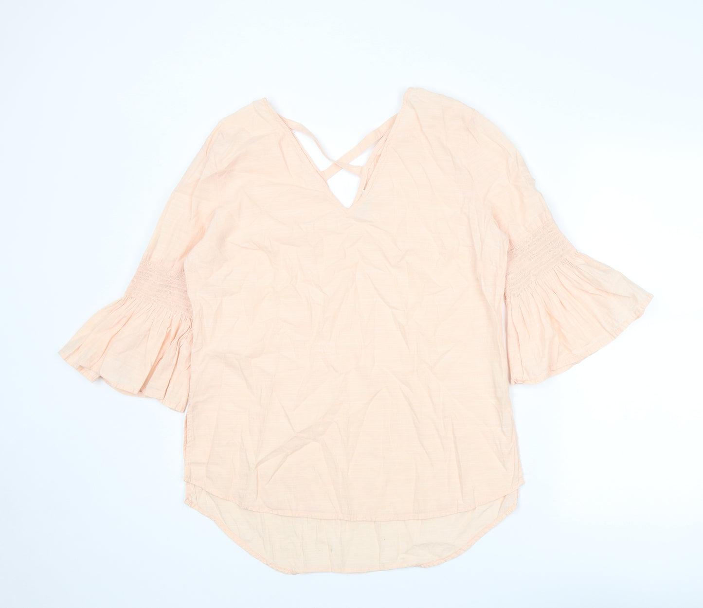 River Island Womens Pink Cotton Basic Blouse Size 14 V-Neck