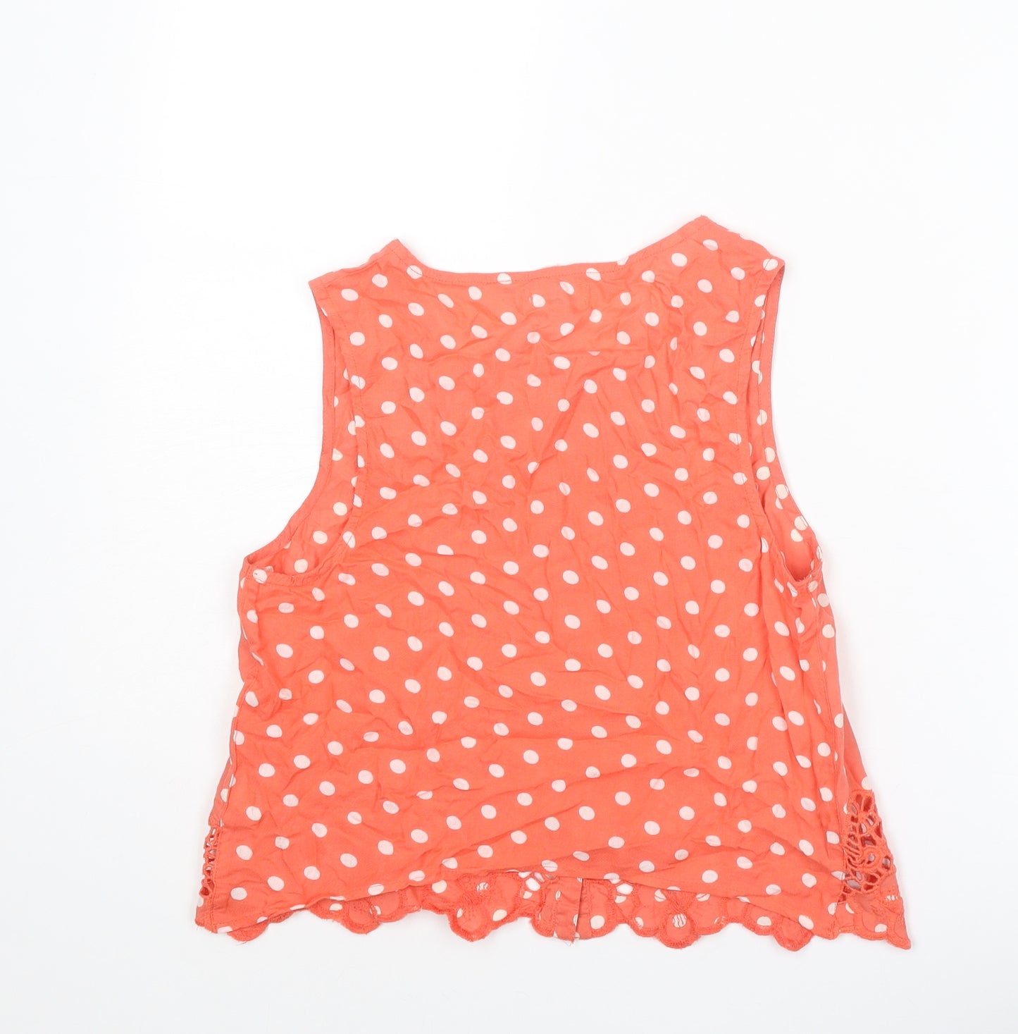 River Island Womens Pink Polka Dot Cotton Basic Tank Size 8 Round Neck - Crochet Detail