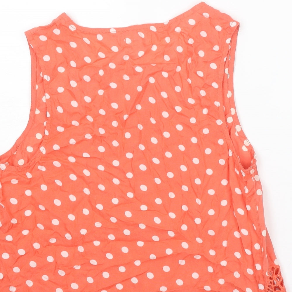 River Island Womens Pink Polka Dot Cotton Basic Tank Size 8 Round Neck - Crochet Detail