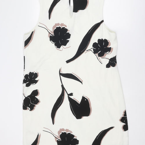 Debenhams Womens White Geometric Polyester Tank Dress Size 16 Round Neck Button
