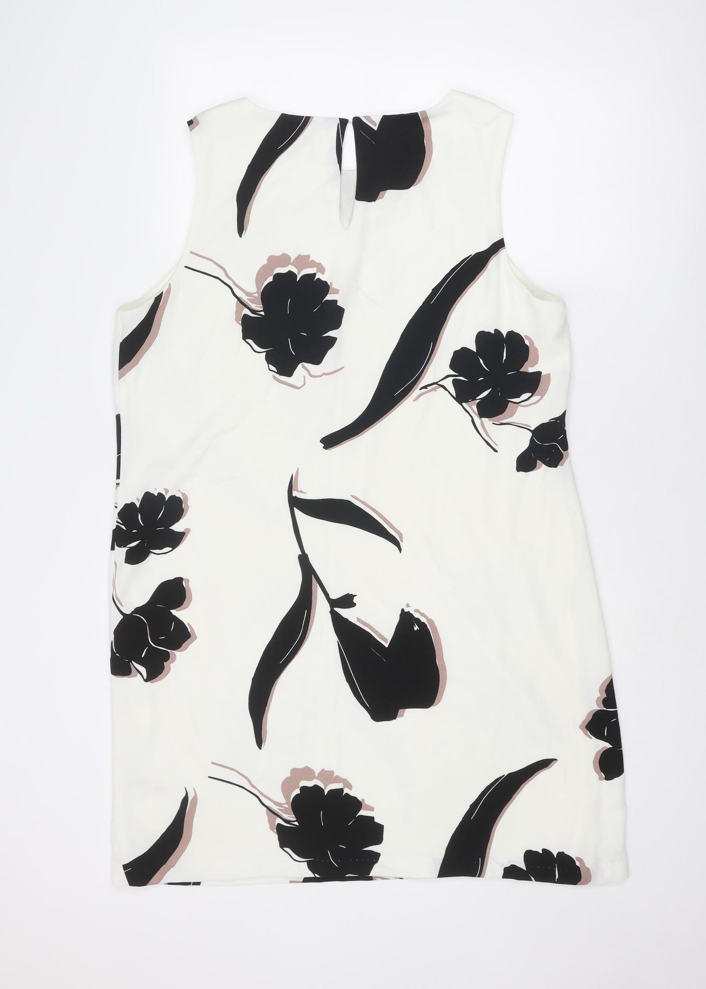 Debenhams Womens White Geometric Polyester Tank Dress Size 16 Round Neck Button