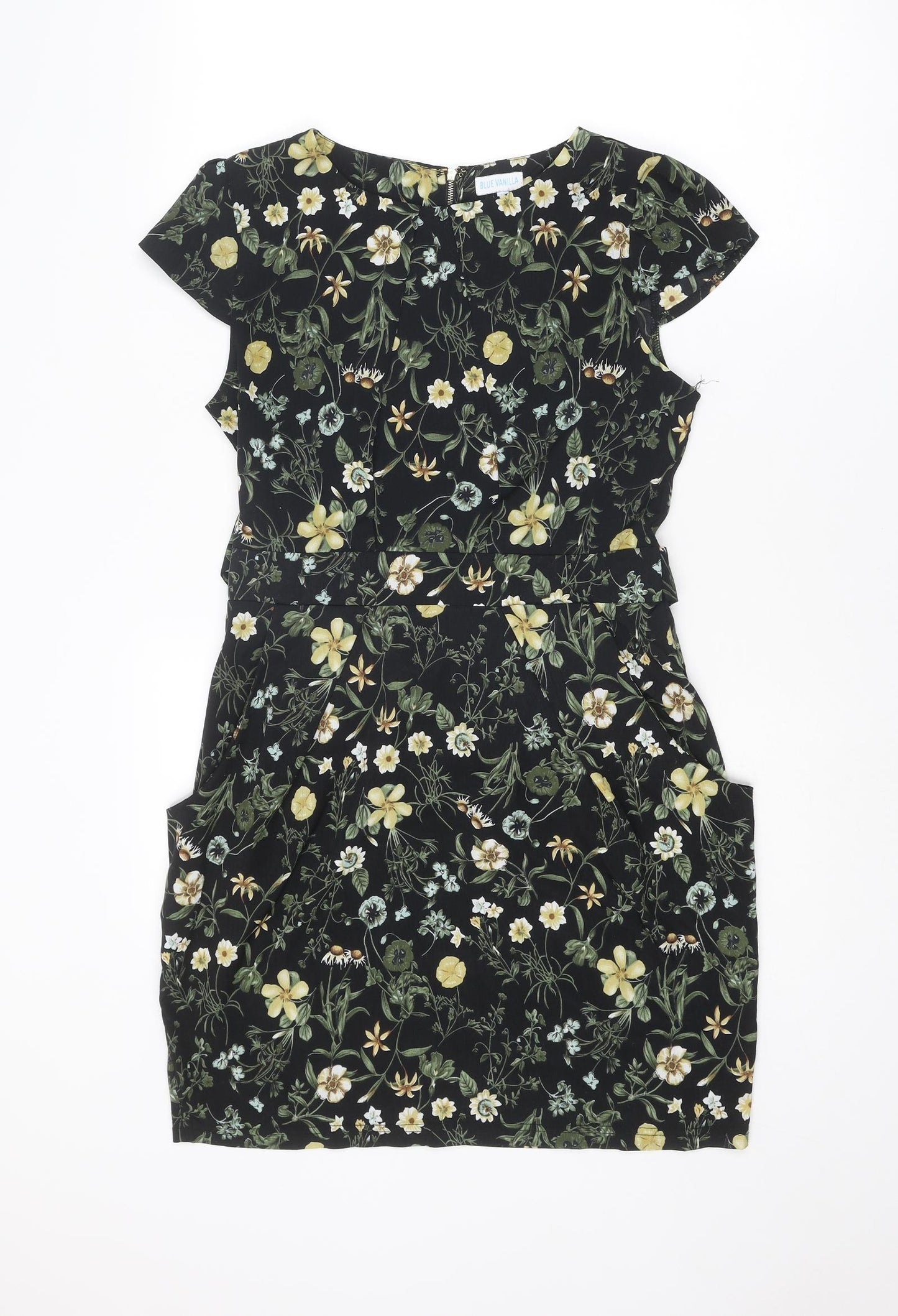 Blue Vanilla Womens Multicoloured Floral Polyester Shift Size 10 Round Neck Zip