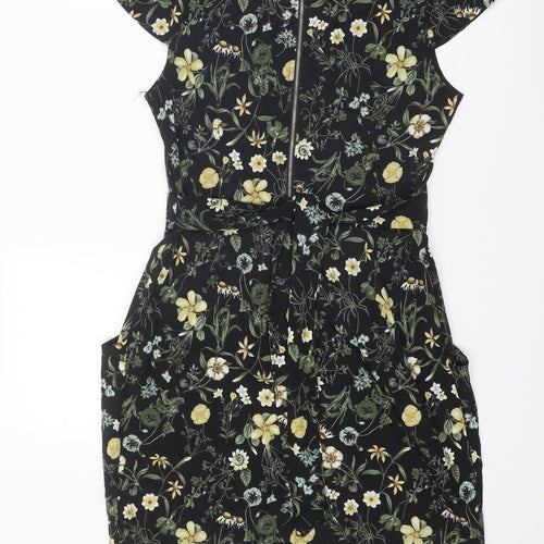 Blue Vanilla Womens Multicoloured Floral Polyester Shift Size 10 Round Neck Zip