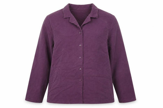 Front view of Holmewood women’s purple polyamide basic button-up, size UK 16, collared