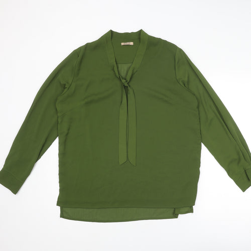 ACEVOG Womens Green Polyester Basic Blouse Size L Round Neck