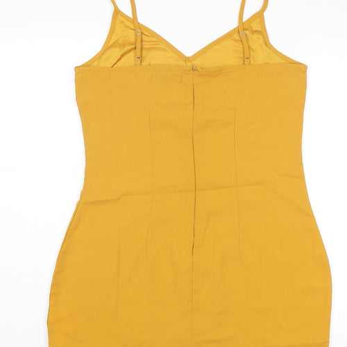 Missguided Womens Yellow Polyester Mini Size 10 V-Neck Zip