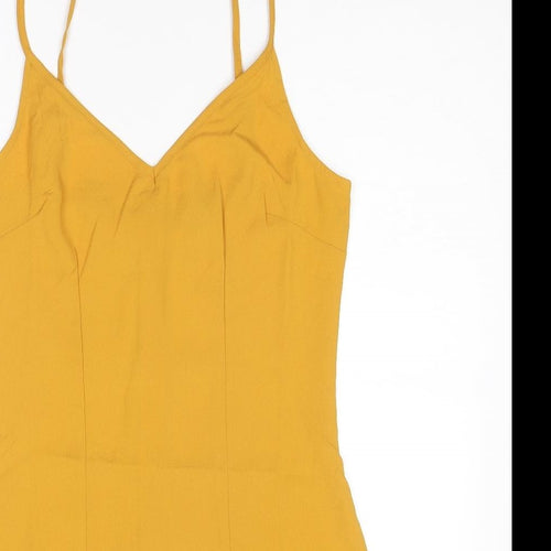 Missguided Womens Yellow Polyester Mini Size 10 V-Neck Zip