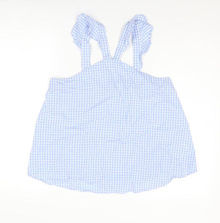 River Island Womens Blue Plaid Cotton Basic Tank Size 10 V-Neck - Asymmetric Neckline