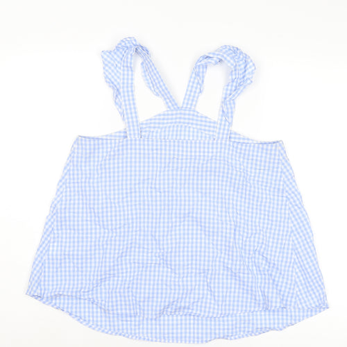 River Island Womens Blue Plaid Cotton Basic Tank Size 10 V-Neck - Asymmetric Neckline