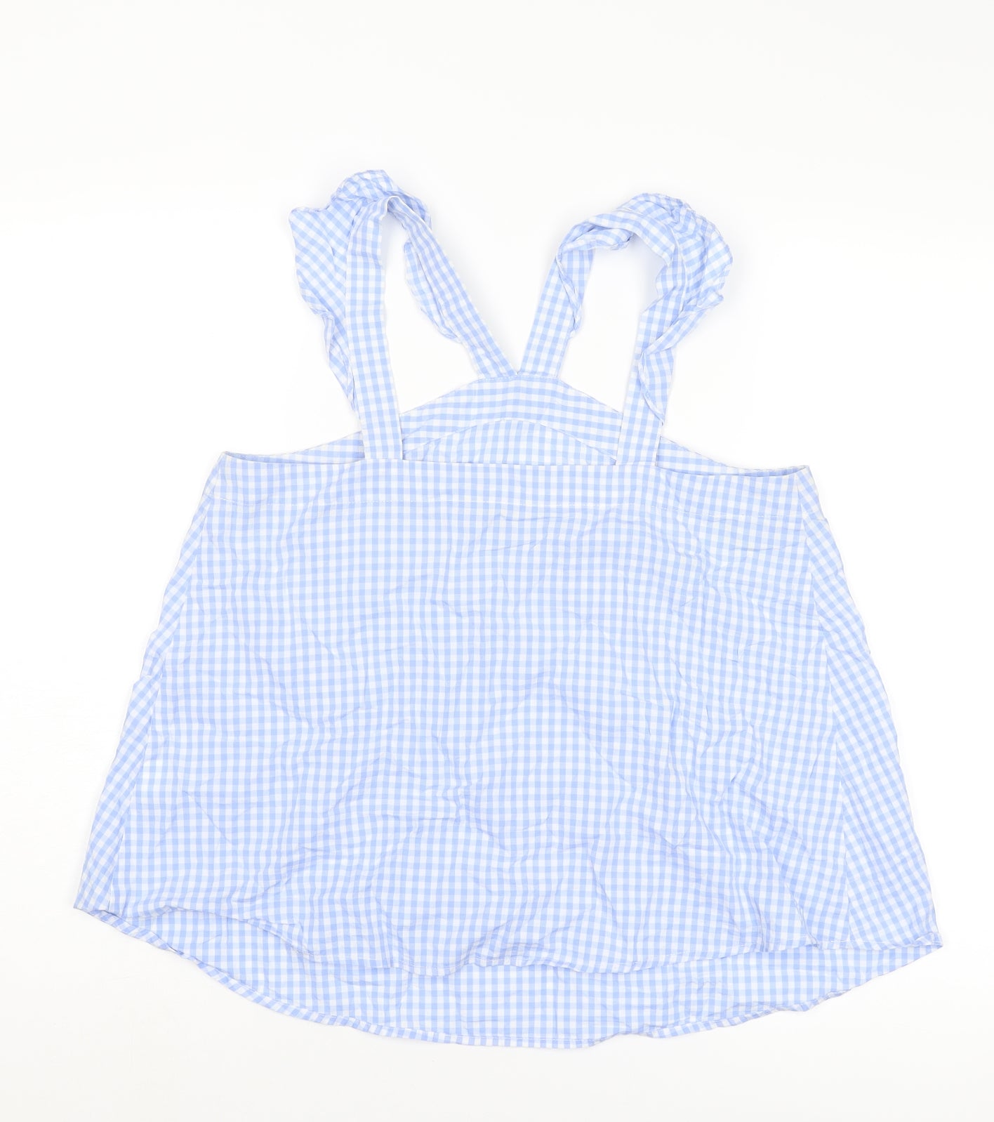 River Island Womens Blue Plaid Cotton Basic Tank Size 10 V-Neck - Asymmetric Neckline