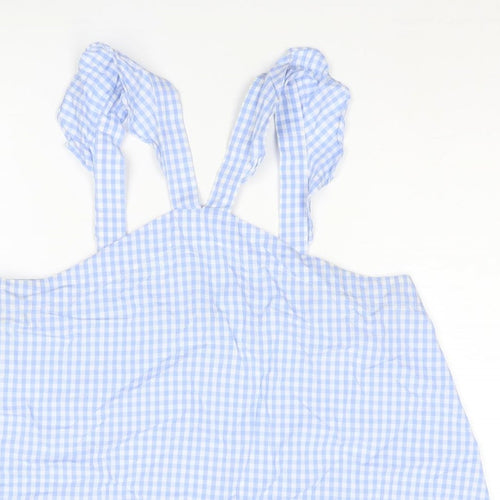 River Island Womens Blue Plaid Cotton Basic Tank Size 10 V-Neck - Asymmetric Neckline