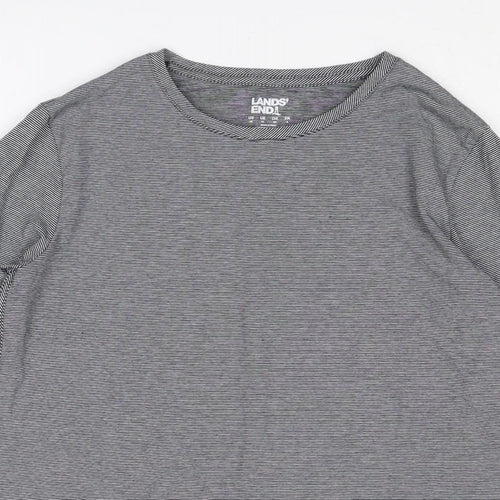 Lands' End Mens Black Striped Polyester T-Shirt Size XS Round Neck