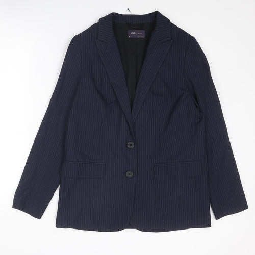 Marks and Spencer Womens Blue Pinstripe Polyester Jacket Suit Jacket Size 10