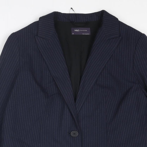 Marks and Spencer Womens Blue Pinstripe Polyester Jacket Suit Jacket Size 10