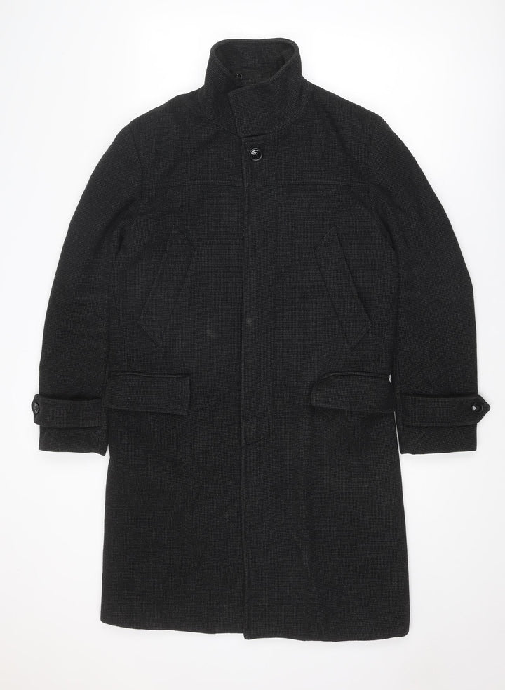 H&M Mens Black Overcoat Coat Size M Button