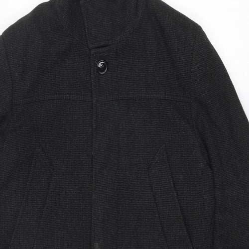 H&M Mens Black Overcoat Coat Size M Button