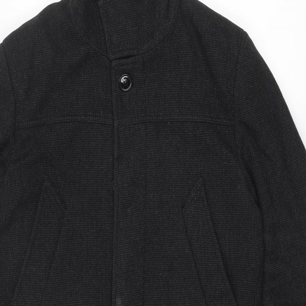 H&M Mens Black Overcoat Coat Size M Button