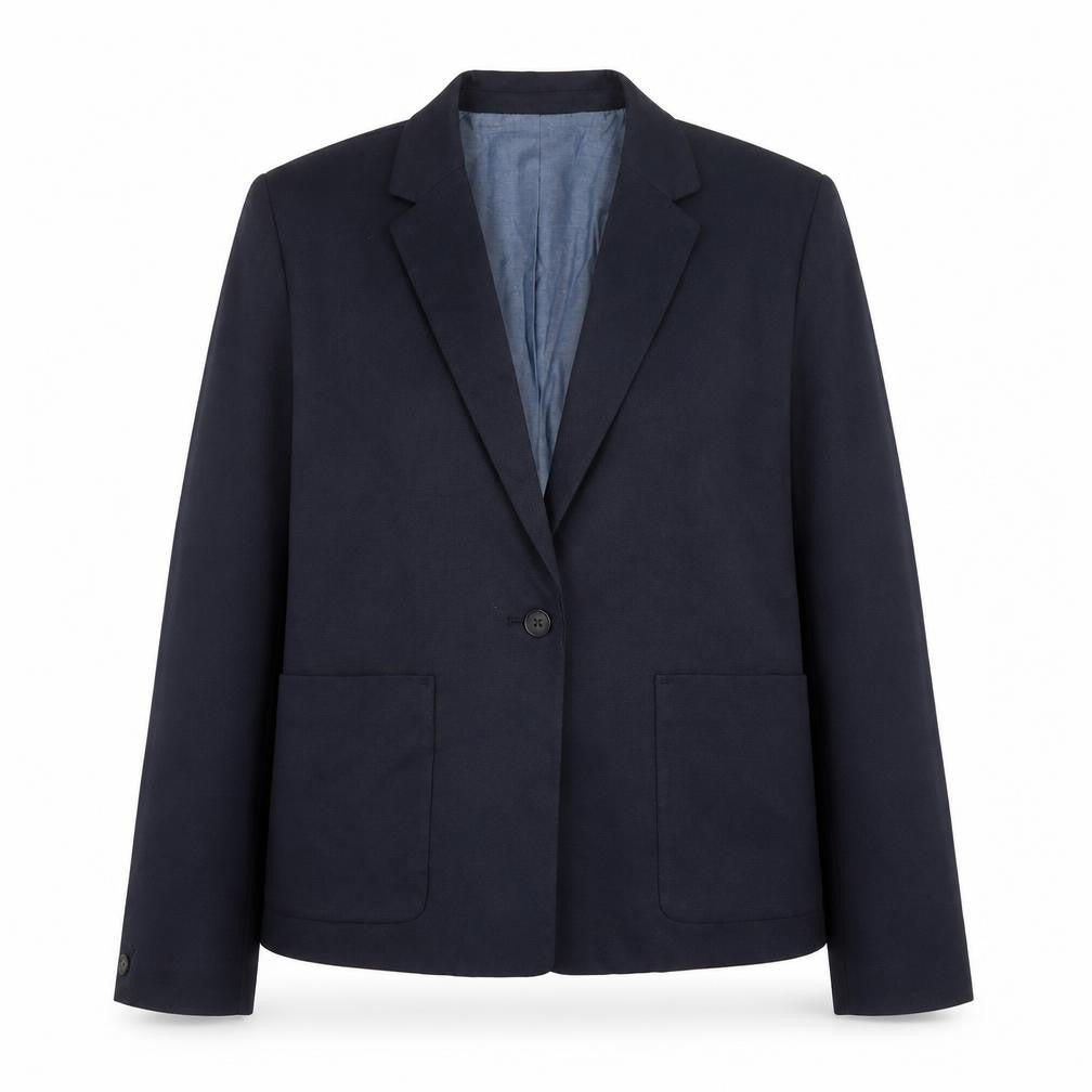 Front view of Gap women’s blue polyester jacket suit jacket, size UK 14
