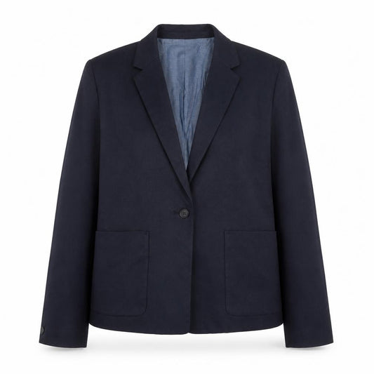 Front view of Gap women’s blue polyester jacket suit jacket, size UK 14