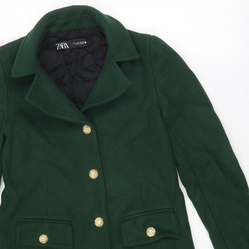 Zara Womens Green Pea Coat Coat Size S Button