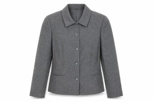 Front view of Gelco women’s grey jacket blazer, size UK 12, button