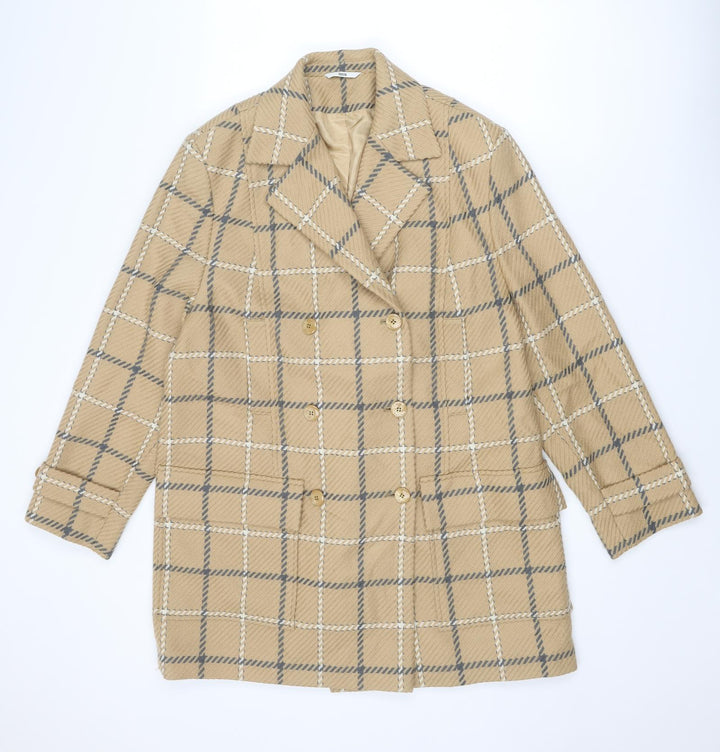 LUCIA Womens Beige Check Overcoat Coat Size 14 Button