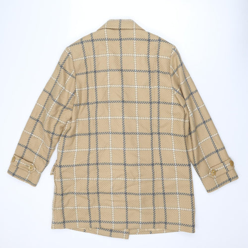 LUCIA Womens Beige Check Overcoat Coat Size 14 Button