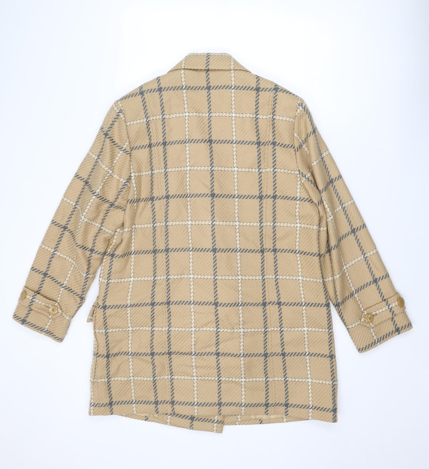 LUCIA Womens Beige Check Overcoat Coat Size 14 Button
