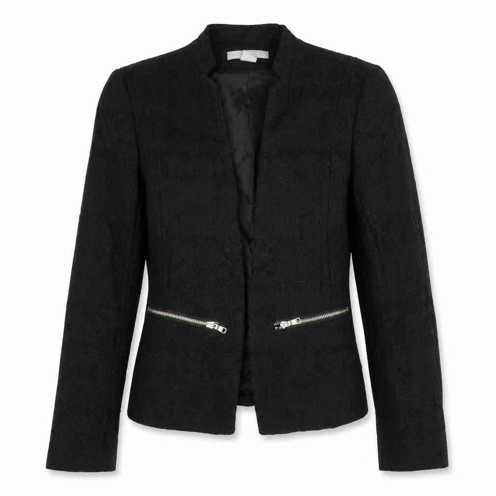 Front view of H&M women’s black jacket blazer, size UK 6