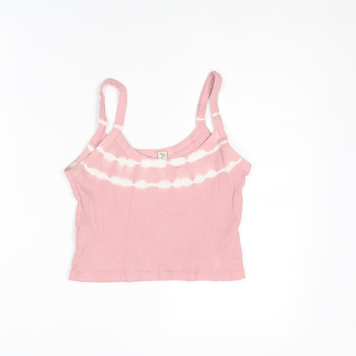 Pull&Bear Womens Pink Polyester Cropped Tank Size M Round Neck - Sun