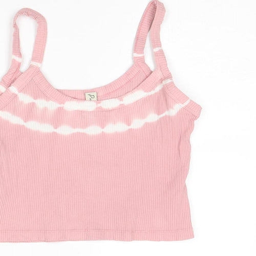 Pull&Bear Womens Pink Polyester Cropped Tank Size M Round Neck - Sun