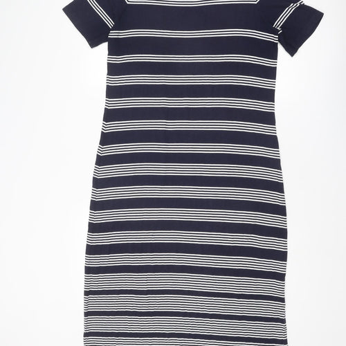 Marks and Spencer Womens Blue Striped Viscose Maxi Size 16 Boat Neck Pullover