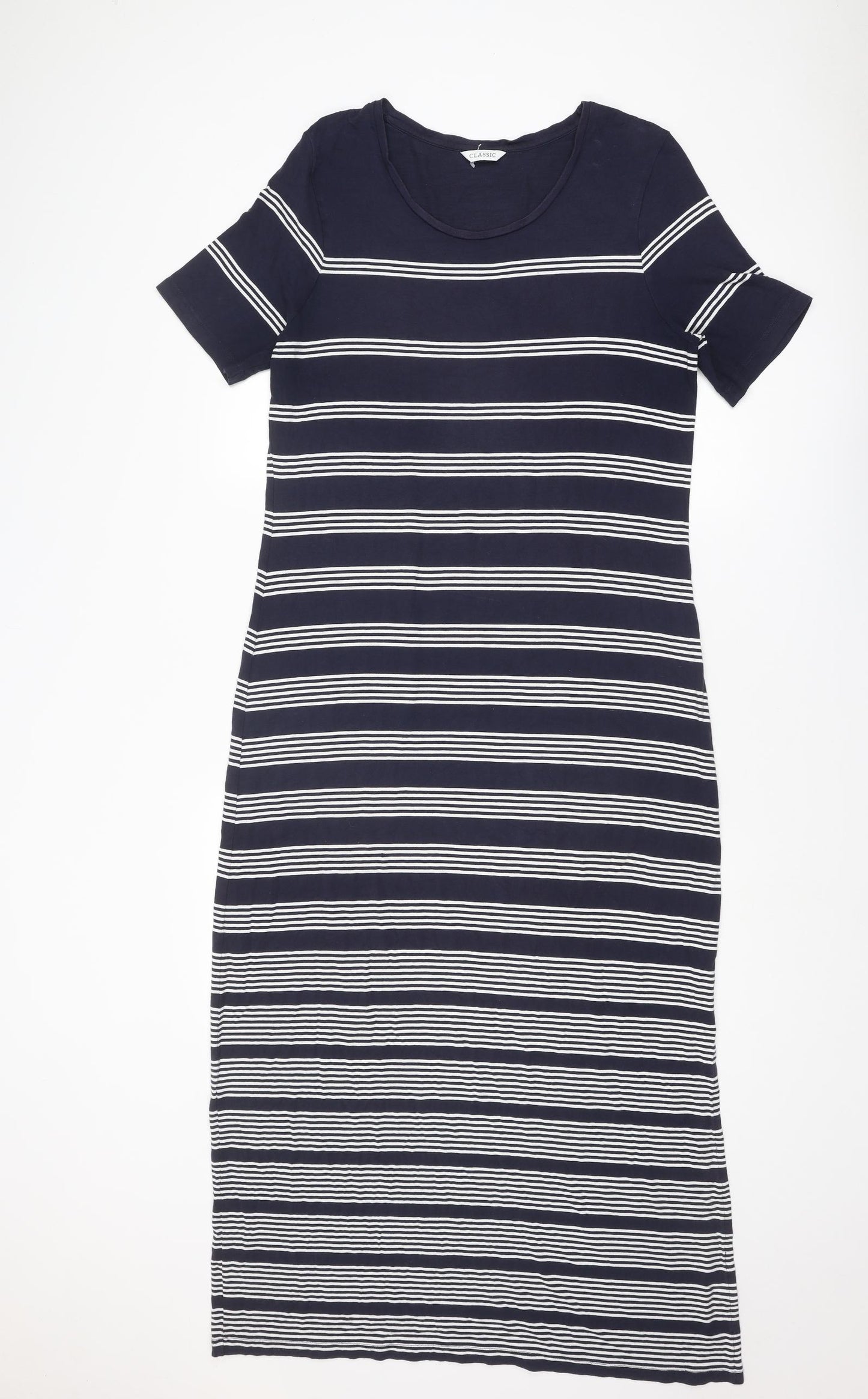 Marks and Spencer Womens Blue Striped Viscose Maxi Size 16 Boat Neck Pullover
