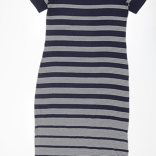 Marks and Spencer Womens Blue Striped Viscose Maxi Size 16 Boat Neck Pullover