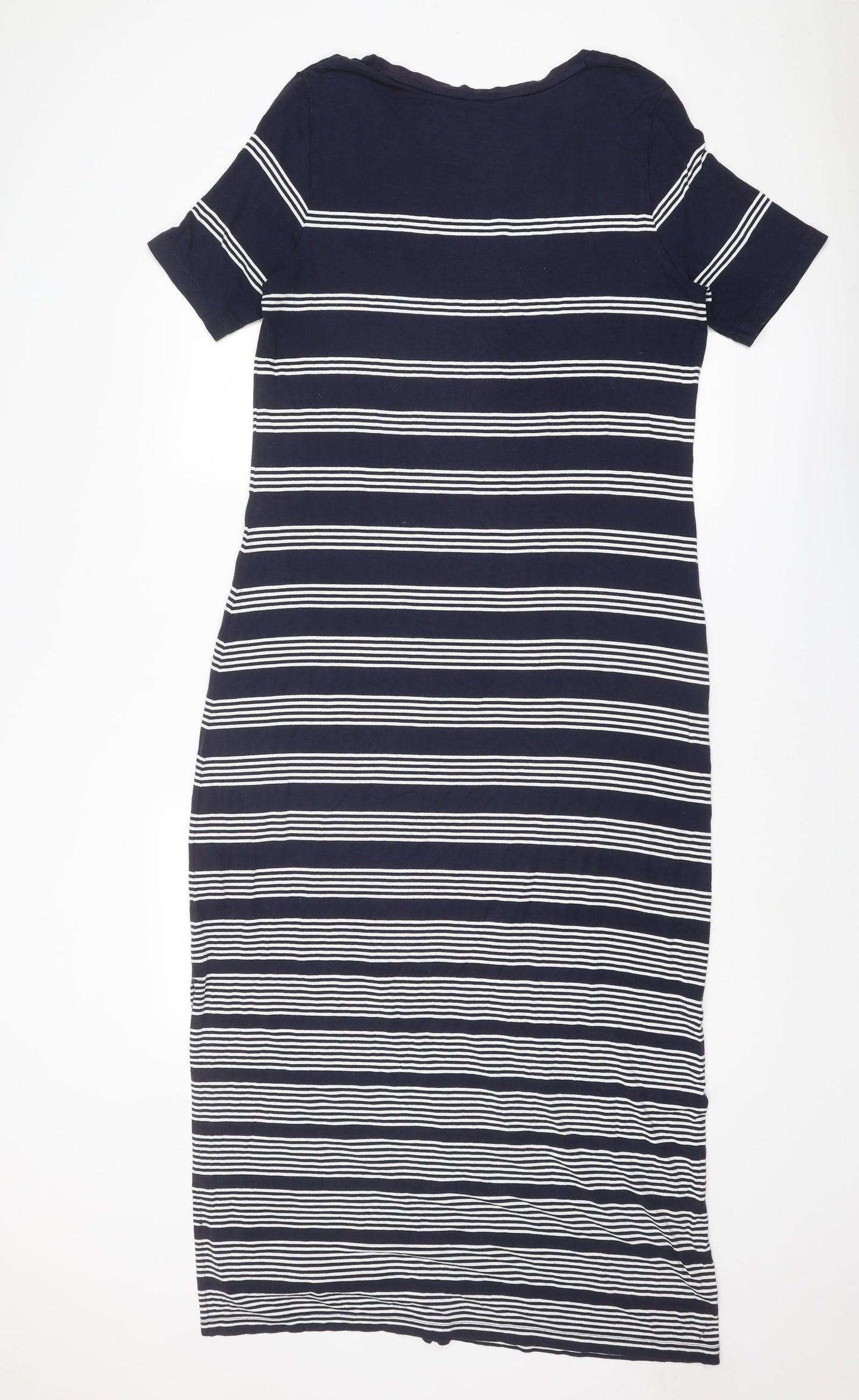 Marks and Spencer Womens Blue Striped Viscose Maxi Size 16 Boat Neck Pullover