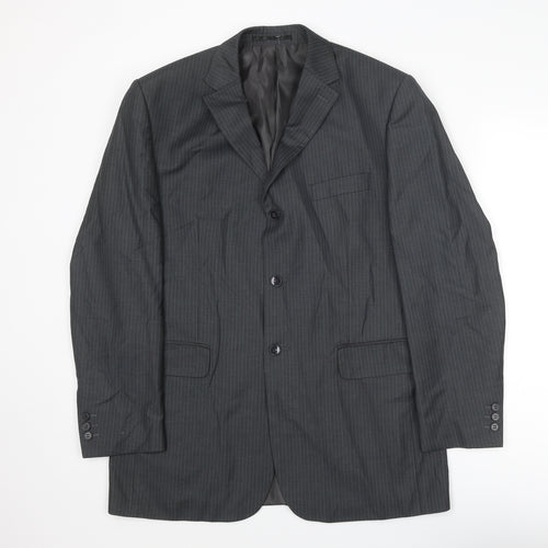 Pinstripe Mens Grey Striped Polyester Jacket Suit Jacket Size 40 Regular