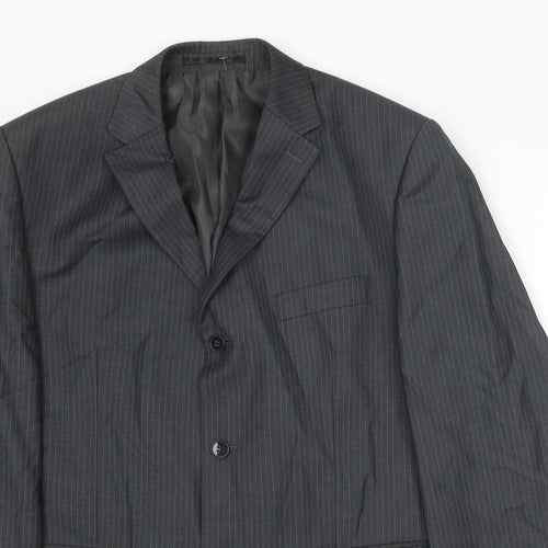 Pinstripe Mens Grey Striped Polyester Jacket Suit Jacket Size 40 Regular