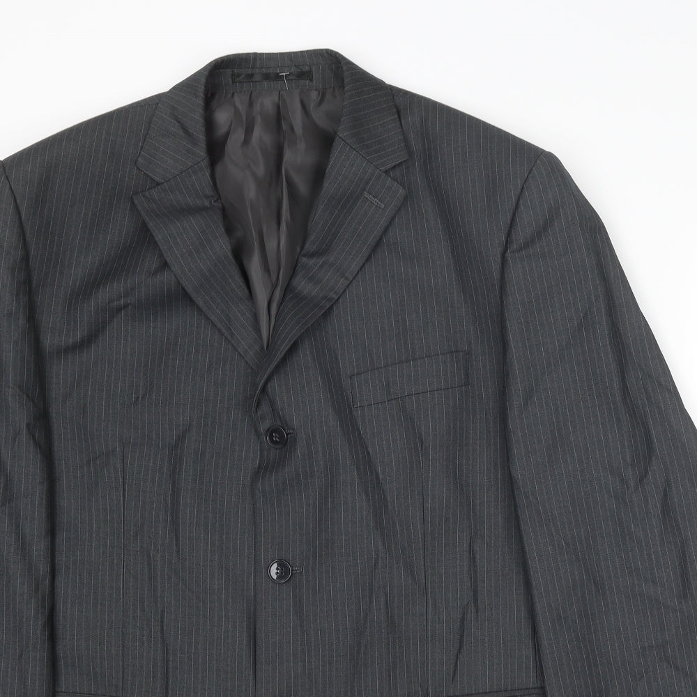 Pinstripe Mens Grey Striped Polyester Jacket Suit Jacket Size 40 Regular