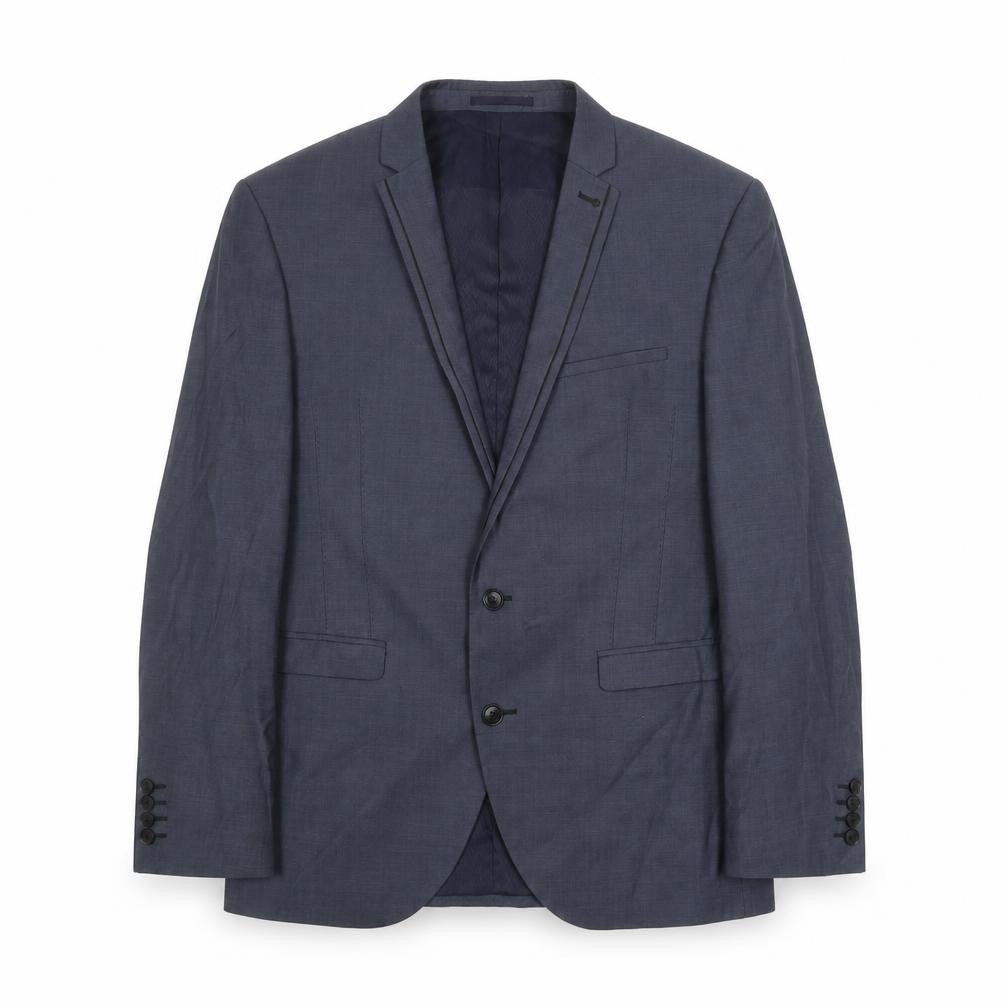 Front view of Marks & Spencer men’s blue wool jacket suit jacket, size 42, regular