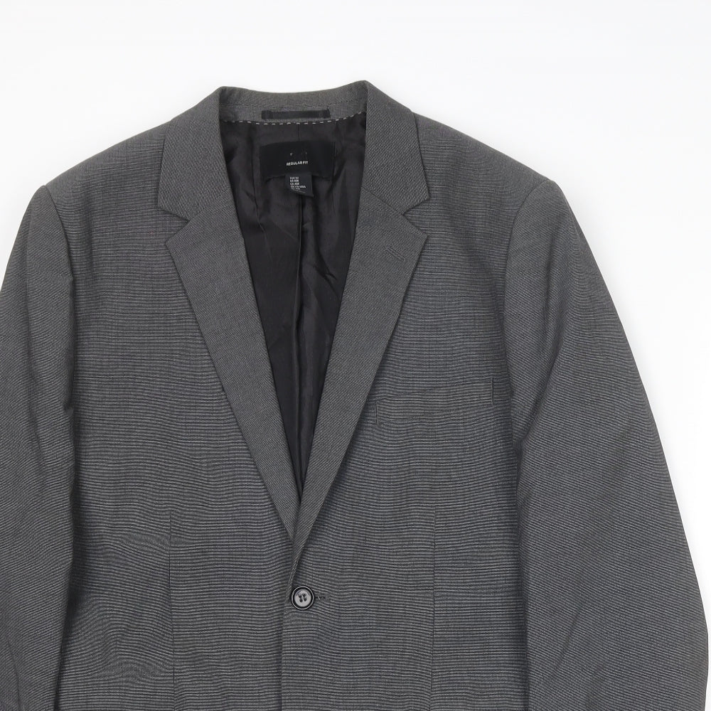 H&M Mens Grey Polyester Jacket Suit Jacket Size L Regular
