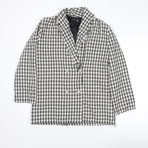 Boohoo Womens Black Check Jacket Blazer Size 10 Button