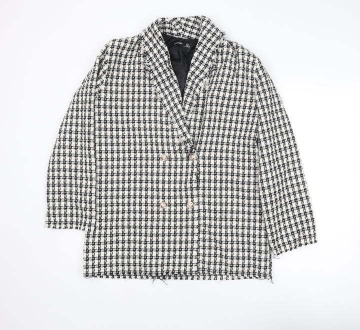 Boohoo Womens Black Check Jacket Blazer Size 10 Button