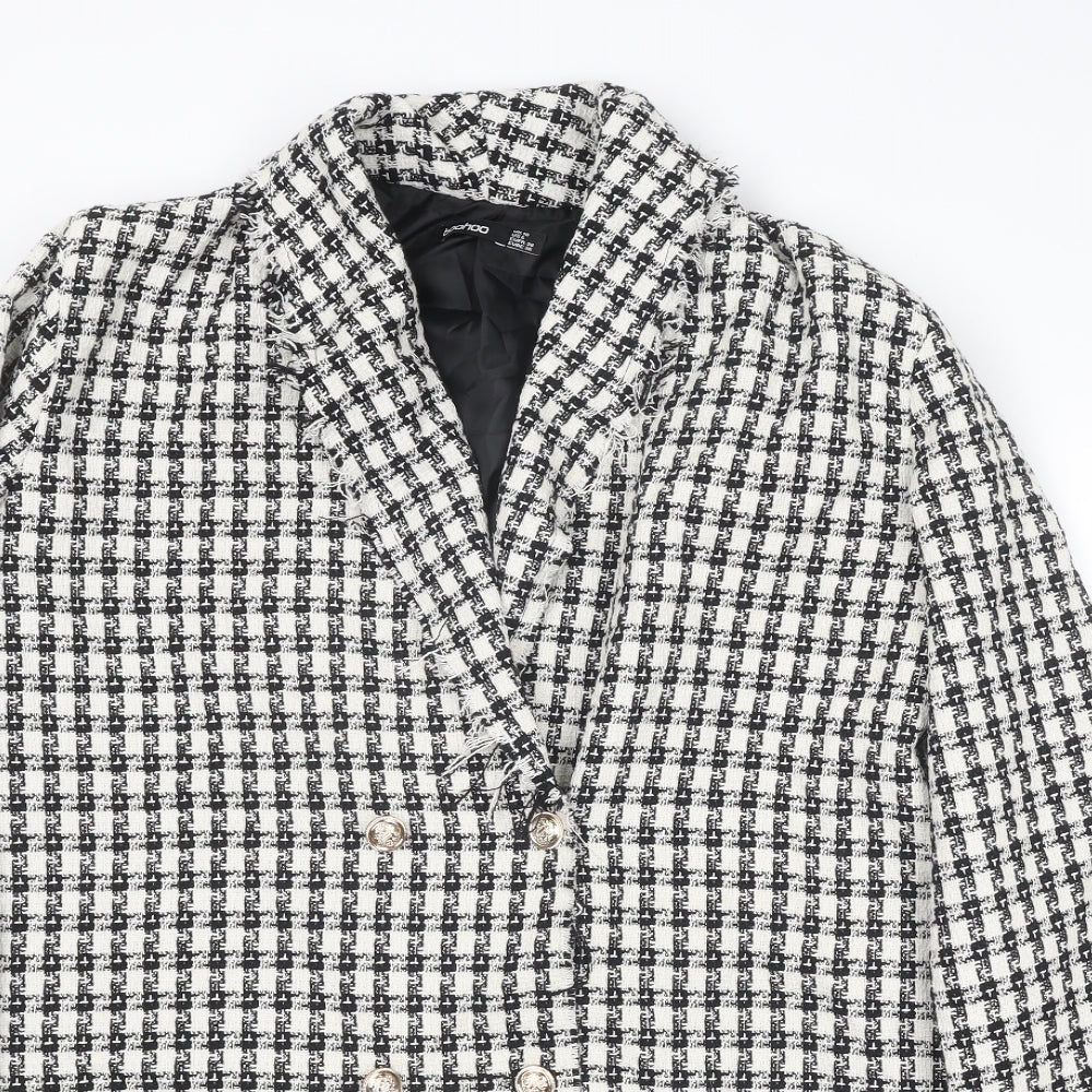 Boohoo Womens Black Check Jacket Blazer Size 10 Button
