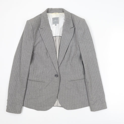 NEXT Womens Grey Striped Polyester Jacket Suit Jacket Size 12