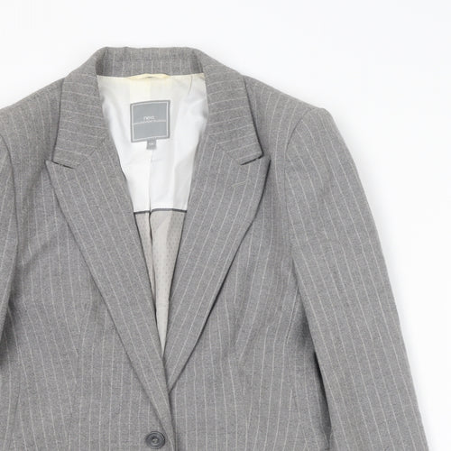 NEXT Womens Grey Striped Polyester Jacket Suit Jacket Size 12